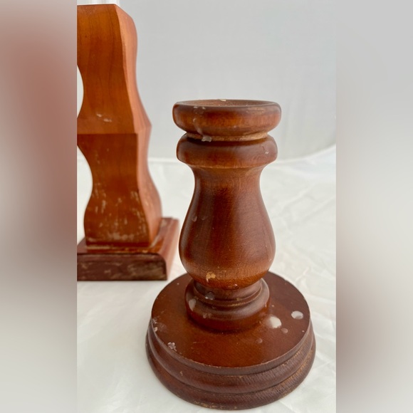 Vintage Handmade Wooden Candlestick Holders Wooden Propagation Bud Vase Set of 3 - Picture 3 of 9